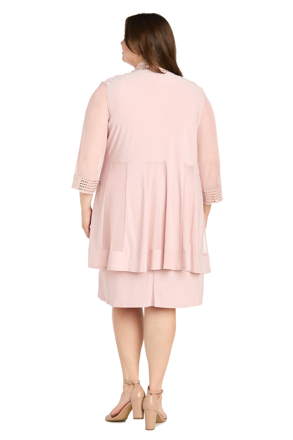 R&m Richards Two Piece Dress With Metallic Pattern Neckline And Jacket With Sheer Sleeves - Plus