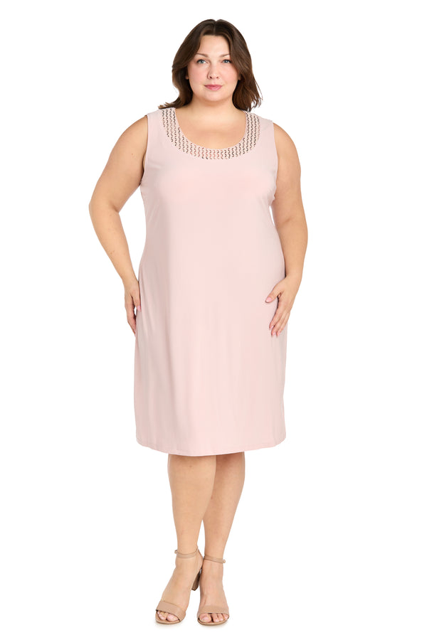 R&m Richards Two Piece Dress With Metallic Pattern Neckline And Jacket With Sheer Sleeves - Plus