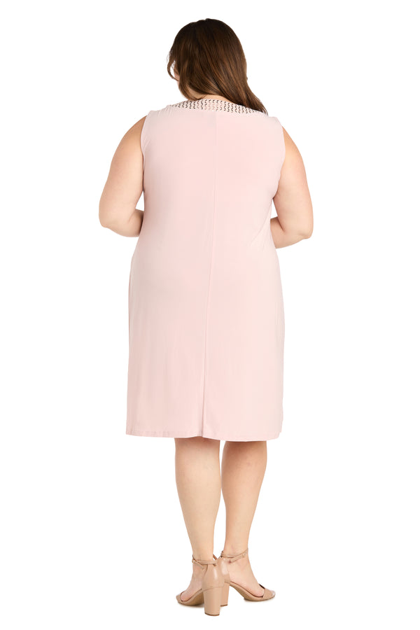 R&m Richards Two Piece Dress With Metallic Pattern Neckline And Jacket With Sheer Sleeves - Plus