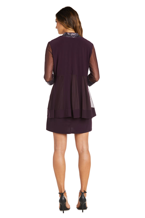 R&m Richards Two Piece Dress With Metallic Pattern Neckline And Jacket With Sheer Sleeves