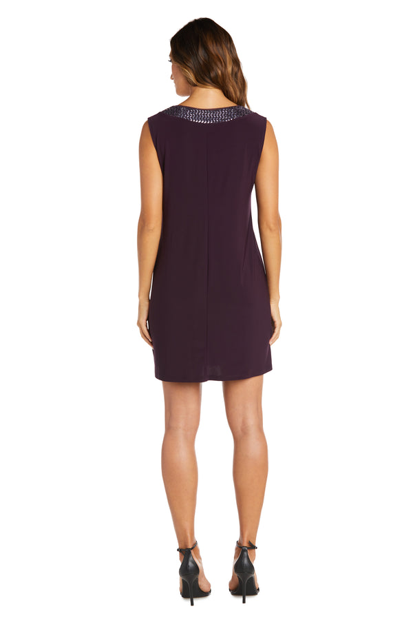 R&m Richards Two Piece Dress With Metallic Pattern Neckline And Jacket With Sheer Sleeves