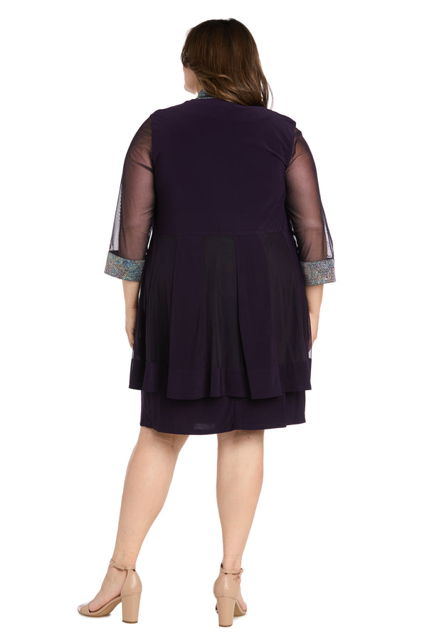 R&m Richards Two Piece Foil Knit Detail Jacket Dress - Plus