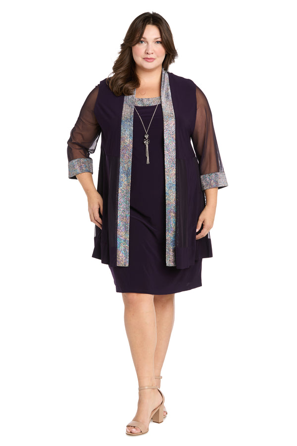 r&m richards Two Piece Foil Knit Detail Jacket Dress - Plus