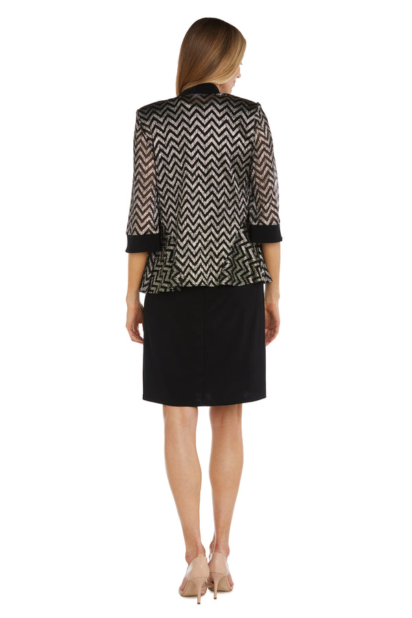 R&m Richards Two-Piece Print Pleated Metallic Knit Jacket Dress
