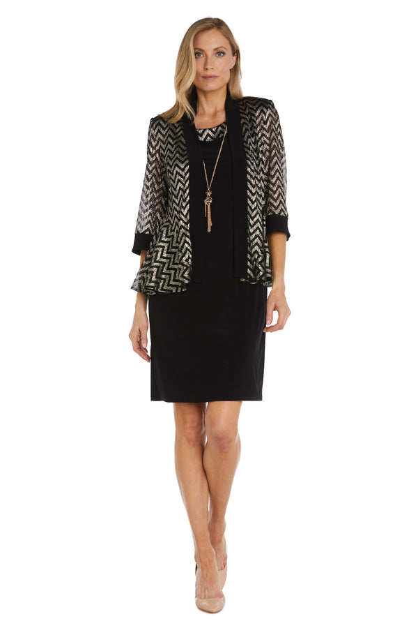 r&m richards Two-Piece Print Pleated Metallic Knit Jacket Dress
