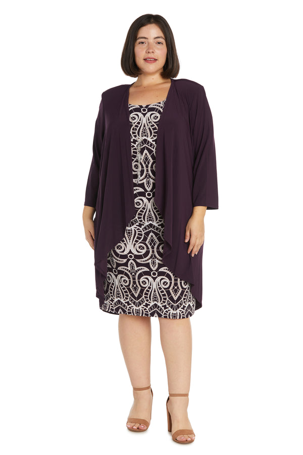 r&m richards Two-Piece Printed Dress with Draped Cardigan - Plus
