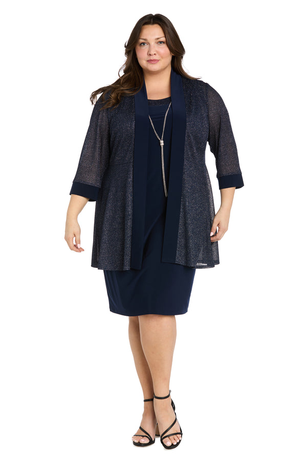 r&m richards Two-Piece Sleeveless Dress and Metallic Detailed Jacket Set - Plus