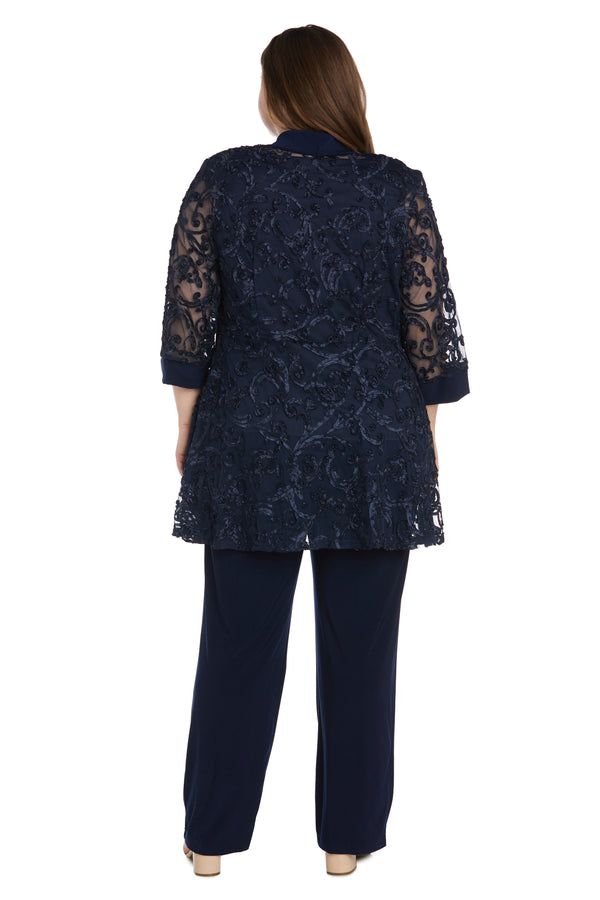 R&m Richards Two-Piece Soutache Jacket And Tank Pantsuit With Necklace - Plus