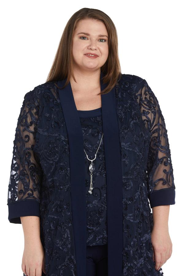 R&m Richards Two-Piece Soutache Jacket And Tank Pantsuit With Necklace - Plus