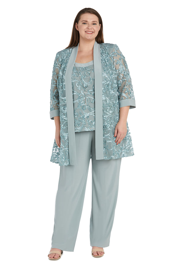 R&m Richards Two-Piece Soutache Jacket And Tank Pantsuit With Necklace - Plus
