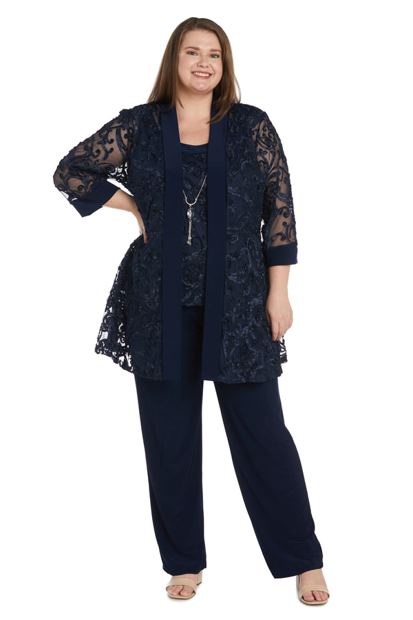 r&m richards Two-Piece Soutache Jacket and Tank Pantsuit with Necklace - Plus