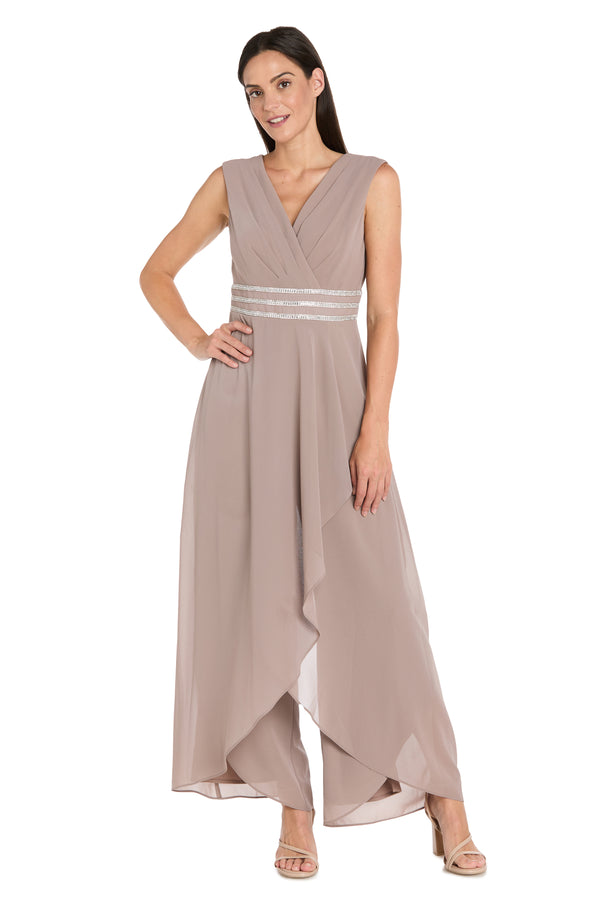 R&m Richards V-Neck Jumpsuit With Rhinestone Waistband