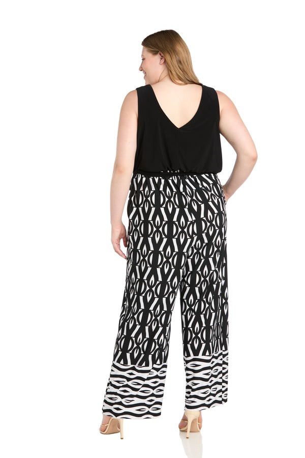 R&m Richards Versatile Tie-Wrap Waist Jumpsuit With Patterned Pants - Plus