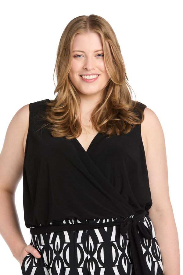 R&m Richards Versatile Tie-Wrap Waist Jumpsuit With Patterned Pants - Plus