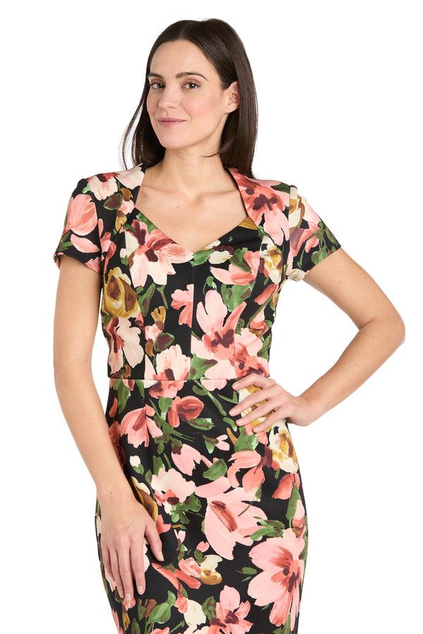 R&m Richards Vibrant Multi-Colored V-Neck Short Dress