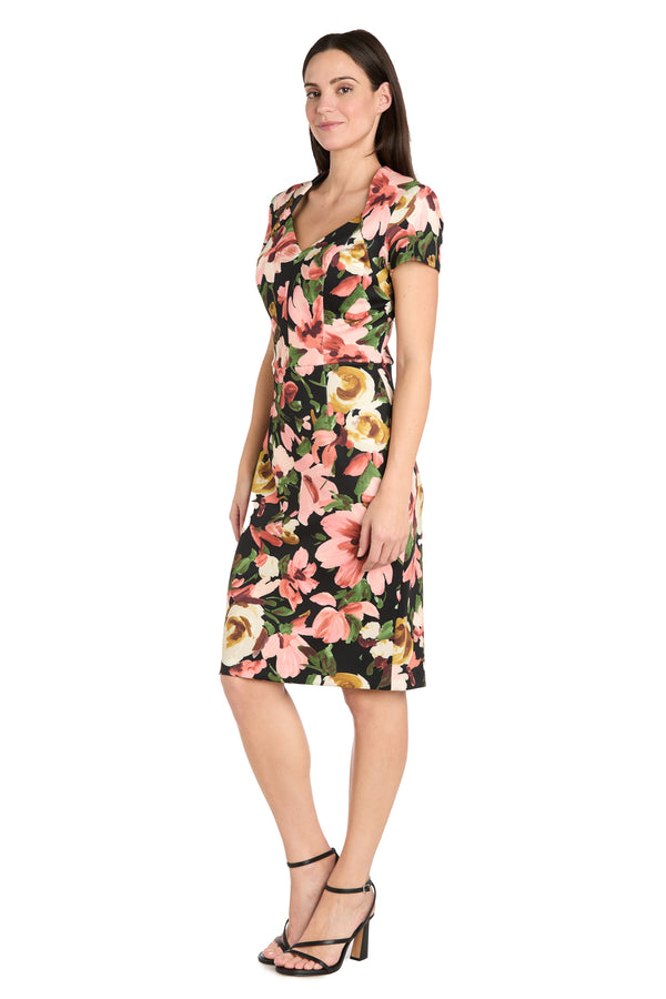 R&m Richards Vibrant Multi-Colored V-Neck Short Dress