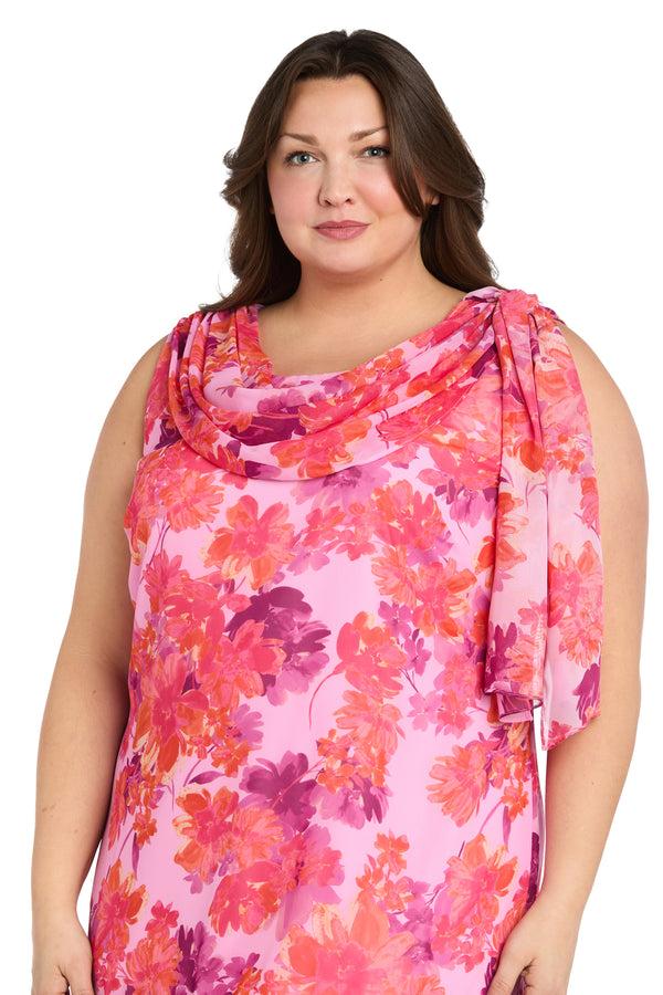 R&m Richards Watercolor Floral Ruffle Dress With Mock Cowl Neckline - Plus