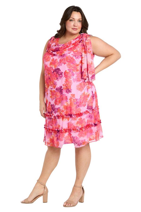R&m Richards Watercolor Floral Ruffle Dress With Mock Cowl Neckline - Plus