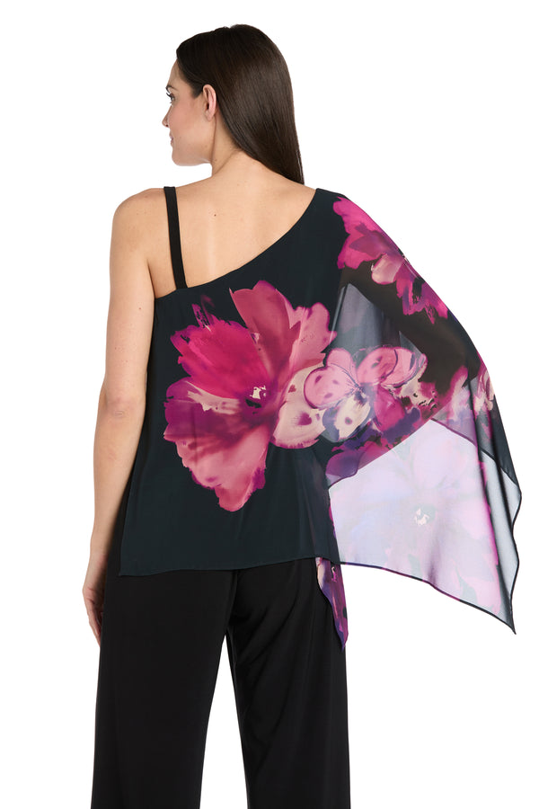 R&m Richards Watercolor Whisper One-Shoulder Jumpsuit