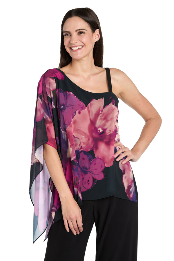 R&m Richards Watercolor Whisper One-Shoulder Jumpsuit