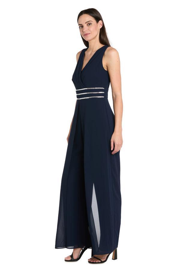 R&m Richards Wrap Front Panel Jumpsuit With Rhinestone Waist Detail