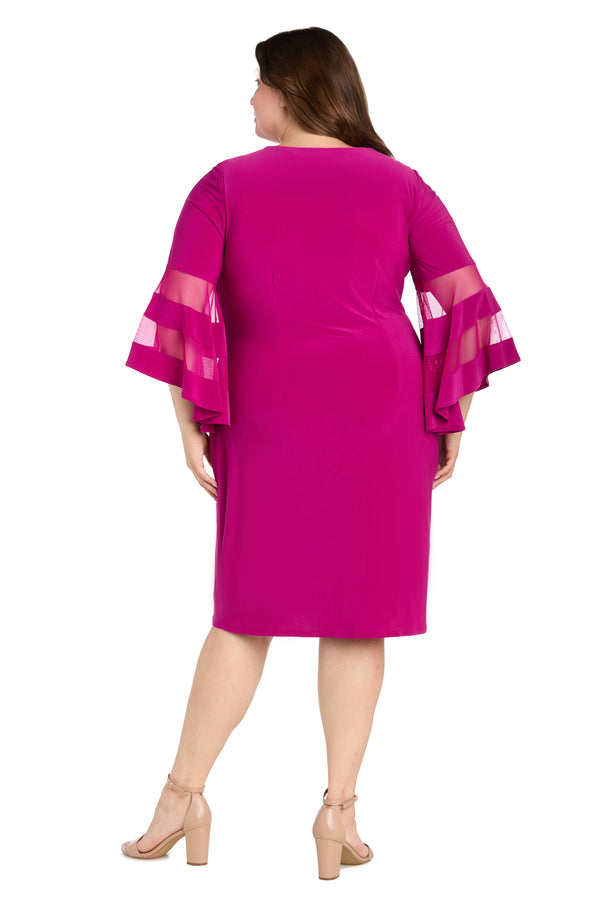 R&m Richards Wraparound Knee-Length Dress With Bell Sleeves - Plus