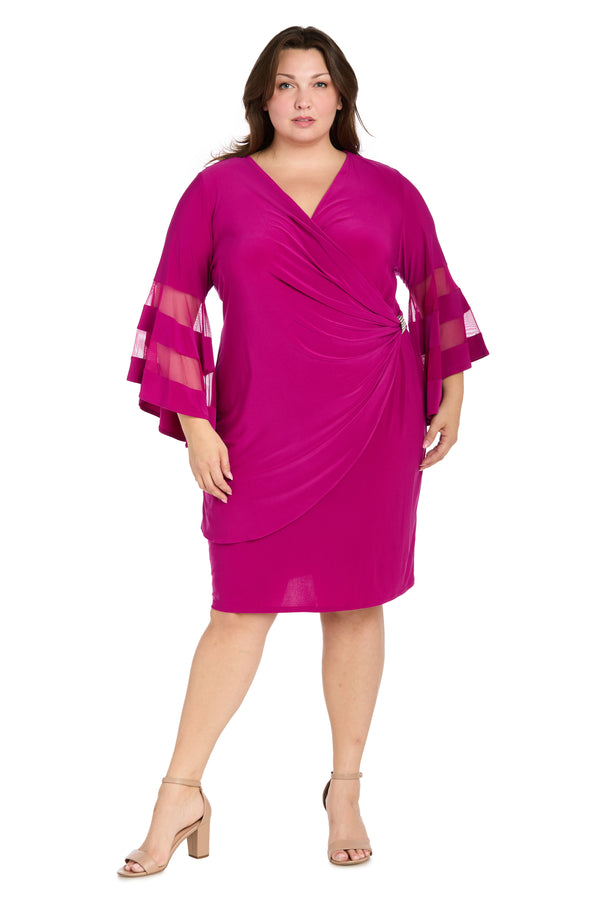 r&m richards Wraparound Knee-Length Dress with Bell Sleeves - Plus