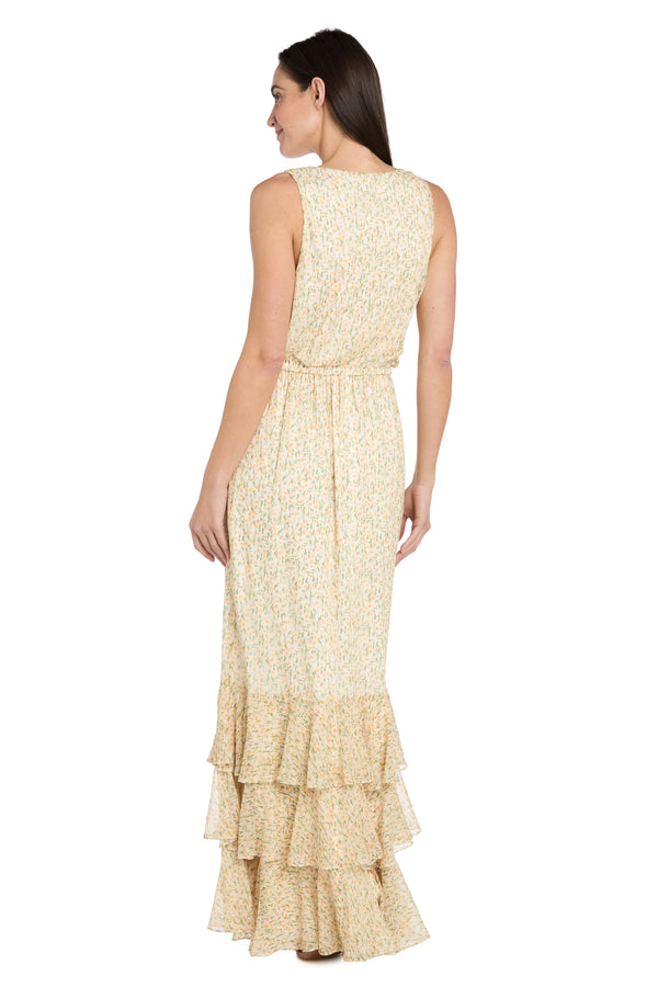 R&m Richards Yellow Floral Chiffon Maxi Dress With Ruffle Skirt - Petite