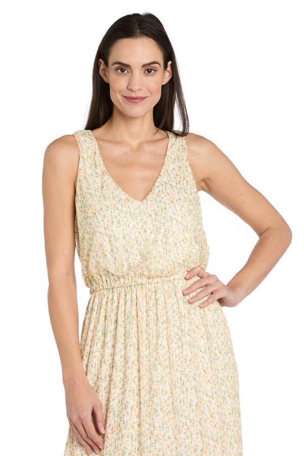 R&m Richards Yellow Floral Chiffon Maxi Dress With Ruffle Skirt - Petite