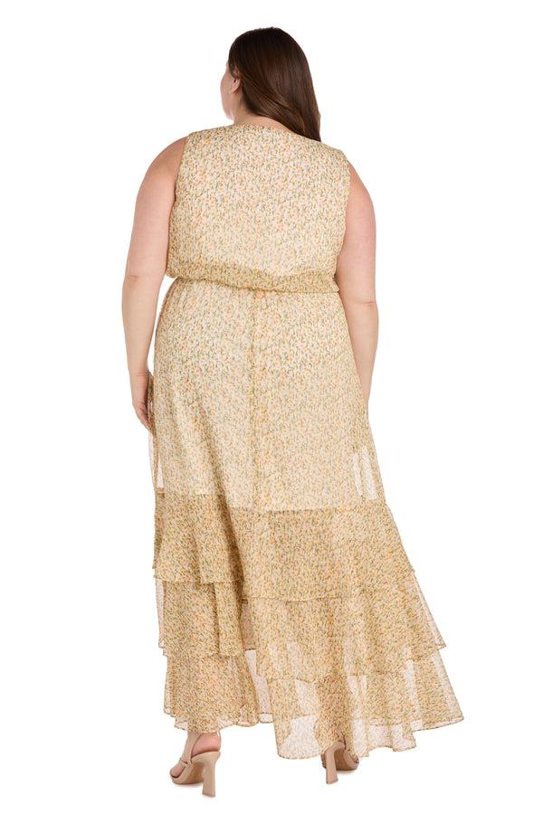 R&m Richards Yellow Floral Chiffon Maxi Dress With Ruffle Skirt - Plus
