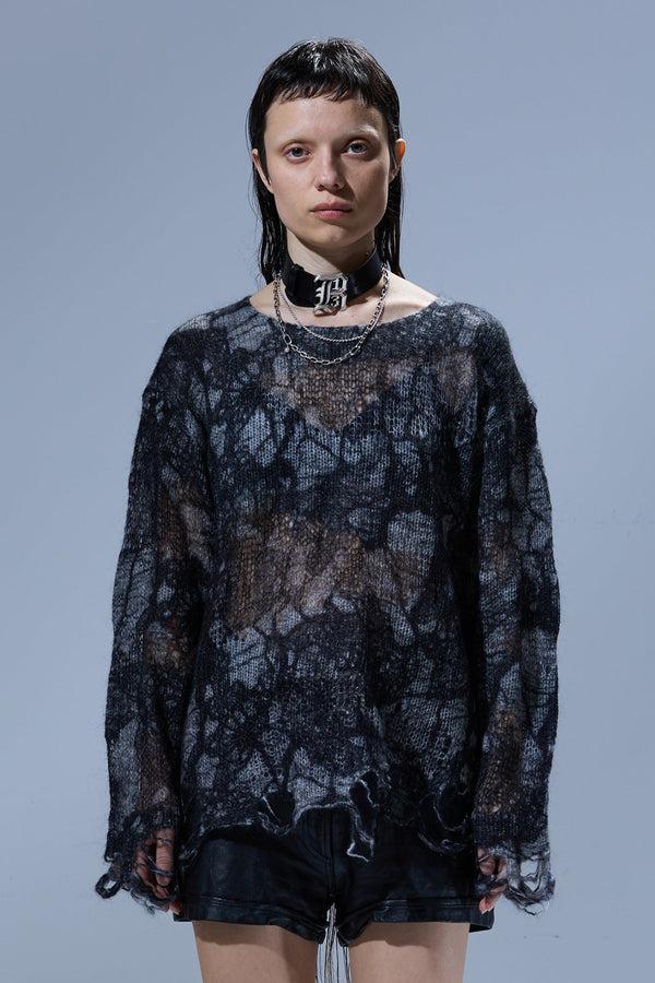 R13 BOYFRIEND SWEATER WITH CAST-OFF NECK Black Lace