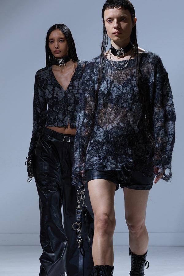 r13 BOYFRIEND SWEATER WITH CAST-OFF NECK black lace