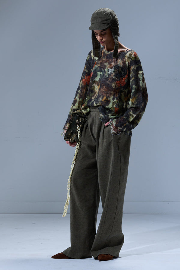 R13 BOYFRIEND SWEATER WITH CAST-OFF NECK Light Camo Green