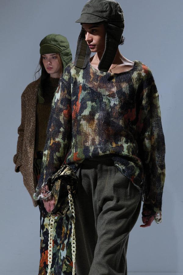 r13 BOYFRIEND SWEATER WITH CAST-OFF NECK light camo green