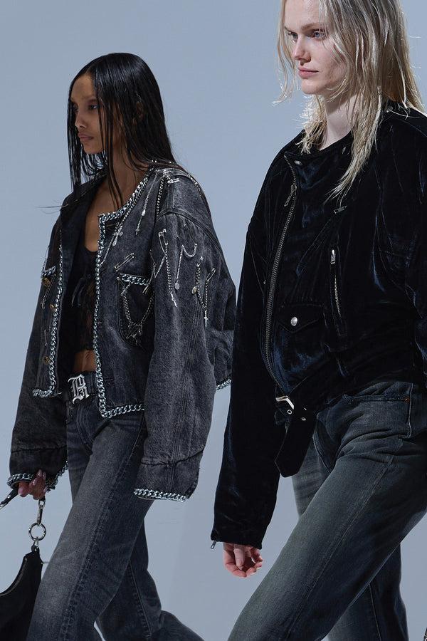 R13 CHAIN EMBELLISHED CROPPED CHORE JACKET Dusky Grey
