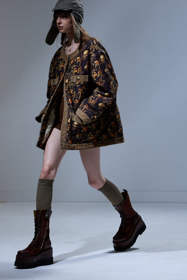 R13 CORD TRIMMED CHORE JACKET Skull Camo Moleskin Brown