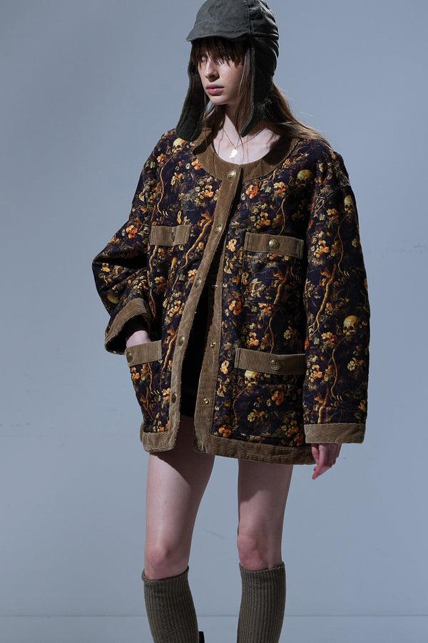 r13 CORD TRIMMED CHORE JACKET skull camo moleskin brown