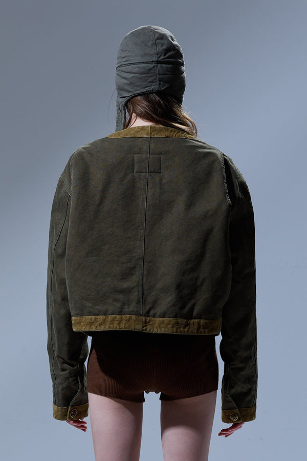 R13 CORD TRIMMED CROPPED CHORE JACKET Dusky Olive Canvas Green