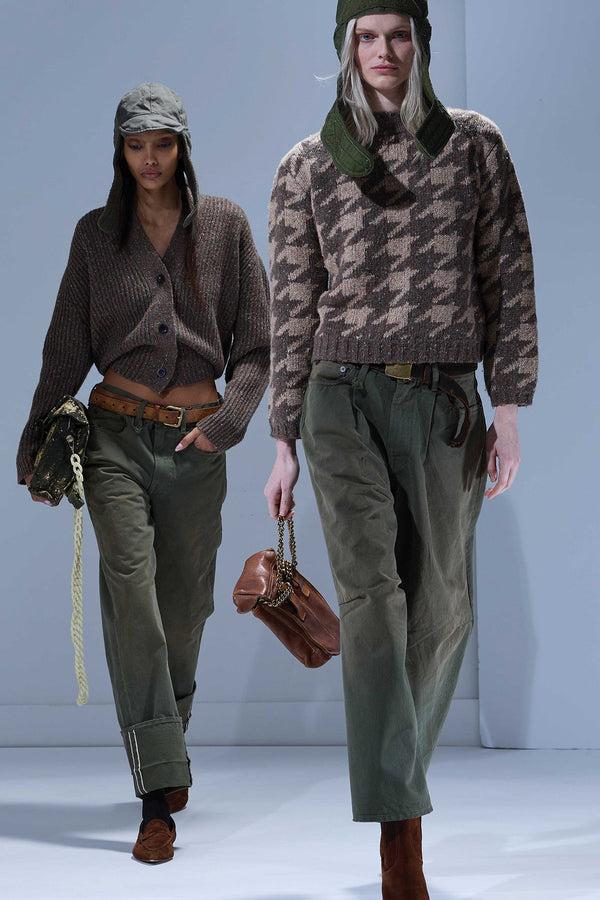 r13 CROPPED WIDE LEG JEAN vintage olive selvedge green