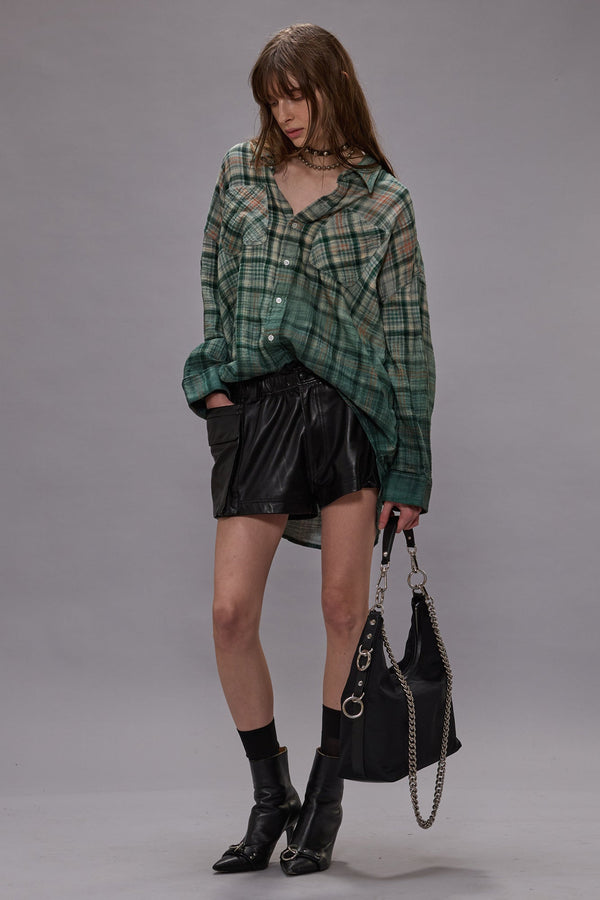 R13 DROP NECK WORKSHIRT Dipped Black Turquoise Plaid