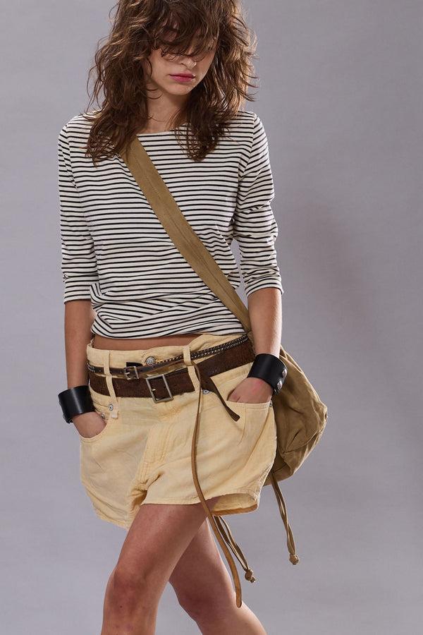 r13 ELBOW SLEEVE STRIPE TEE navy/ecru narrow stripe