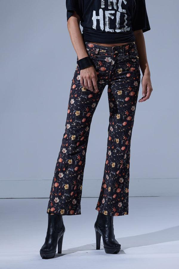 R13 JOAN KICK FLARE JEAN Lunar Petal Velveteen Black