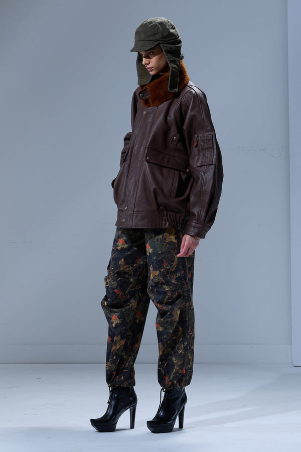 R13 LEATHER FLIGHT JACKET WITH SHEARLING COLLAR Brown