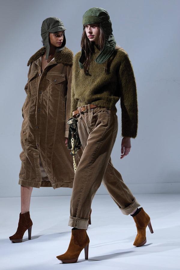 R13 MOCK COLLAR SHRUNKEN SWEATER Heather Olive Green