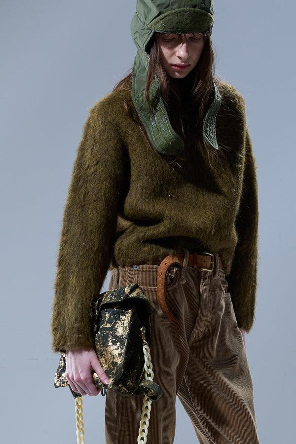 r13 MOCK COLLAR SHRUNKEN SWEATER heather olive green