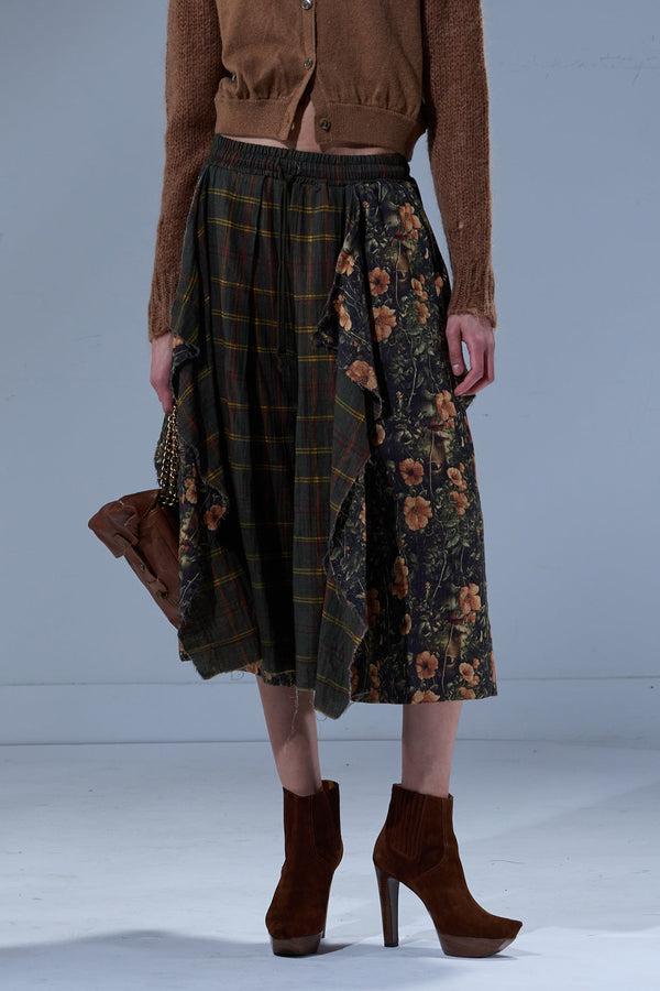 R13 OVERLAY DECONSTRUCTED PANTS Olive Plaid With Floral Camo Green