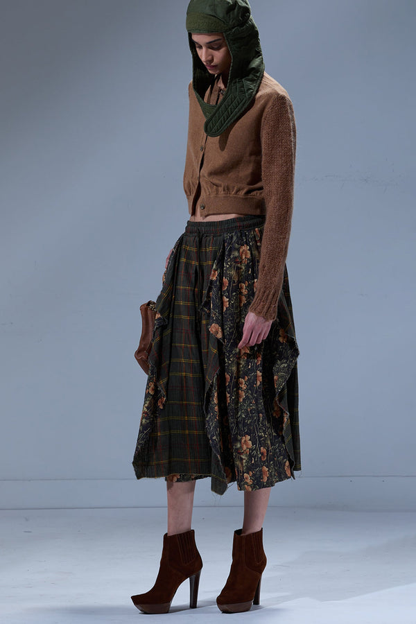 r13 OVERLAY DECONSTRUCTED PANTS olive plaid with floral camo green