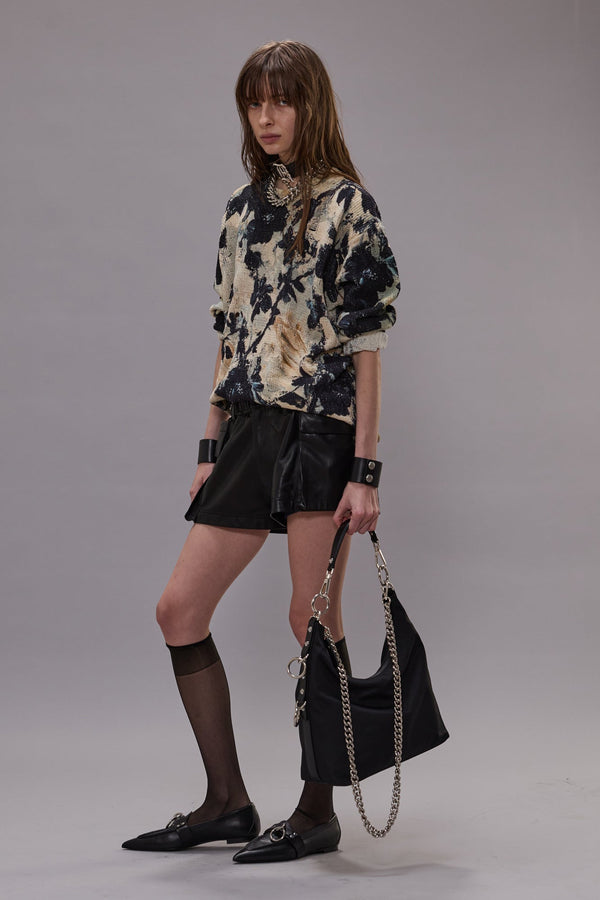 R13 PRINTED BOYFRIEND SWEATER Black And Cream Floral