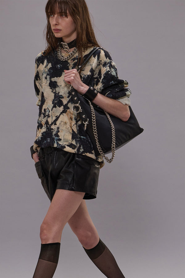 r13 PRINTED BOYFRIEND SWEATER black and cream floral