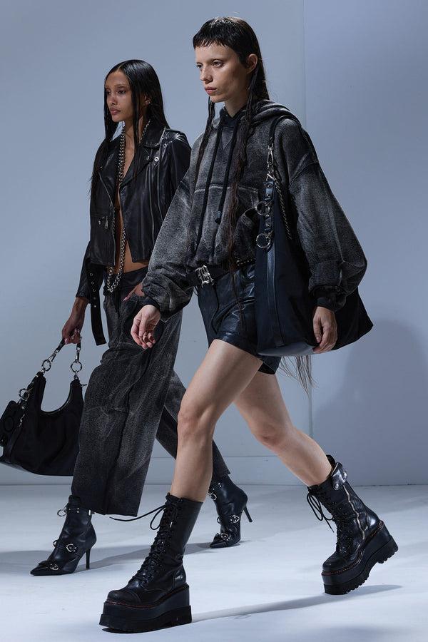 r13 BALLOON POPOVER HOODIE washed black